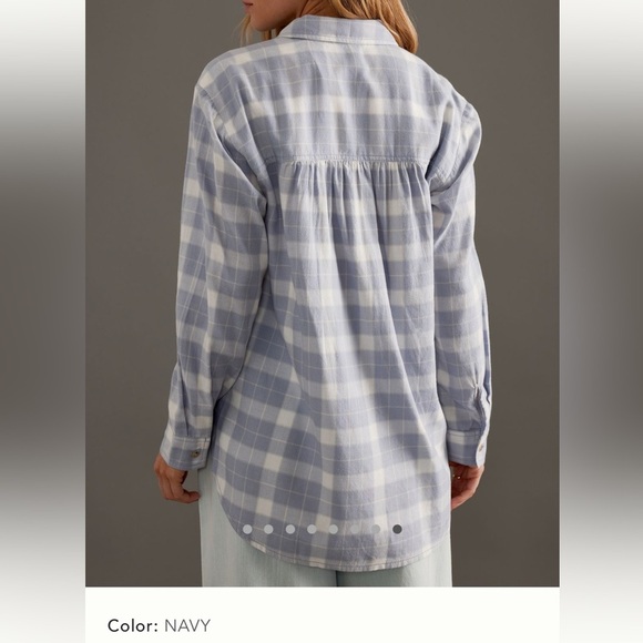 NWT new medium Anthropologie pilcro Hadley button down shirt blue plaid flannel - Picture 14 of 17